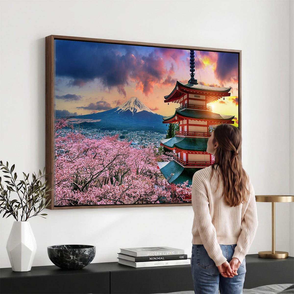 95987-MGV-CV-24X16 - Cherry Blossoms Canvas Print, Chureito Pagoda and Mount Fuji Wall Art