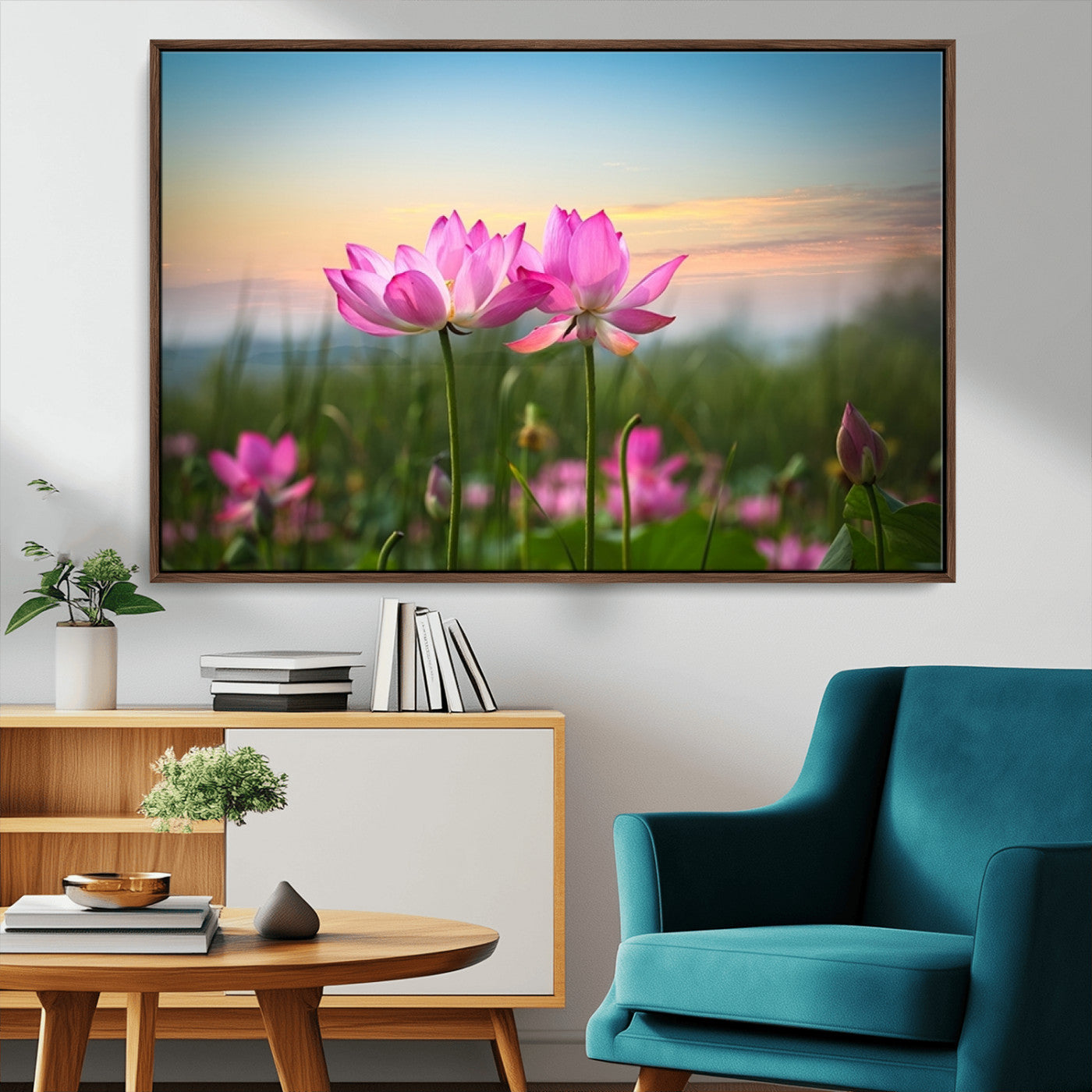 MGV-FC-36X24 - Pink Flower on the Mountain Canvas Print, Framed Pink Flower Canvas Wall Art