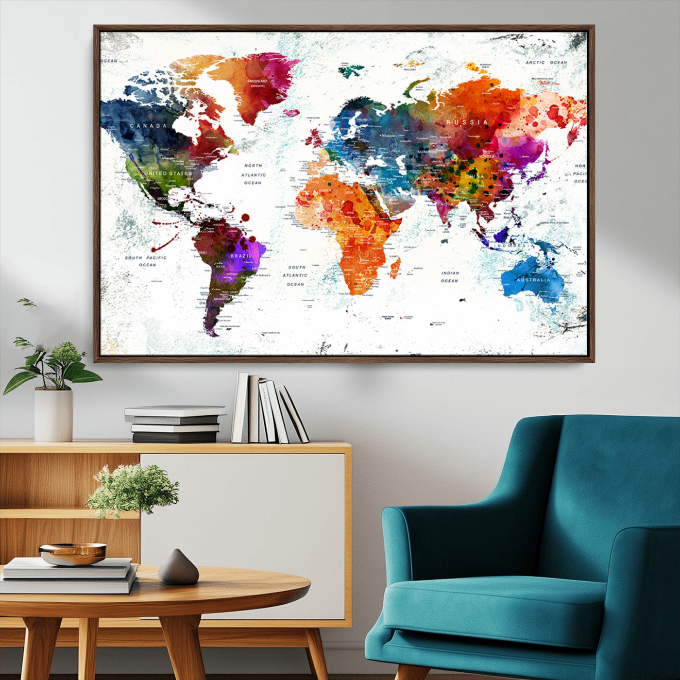 MGV-FC-36X24 - Push Pin World Map Canvas Print – Framed Wall Art for Couples to Track Their Travels – Anniversary