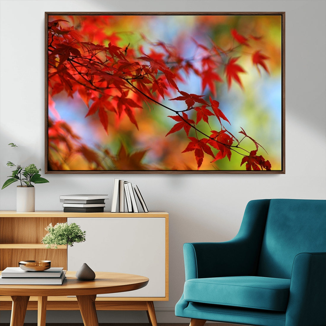 Red Leaves Autumn Forest Wall Art Canvas Print
