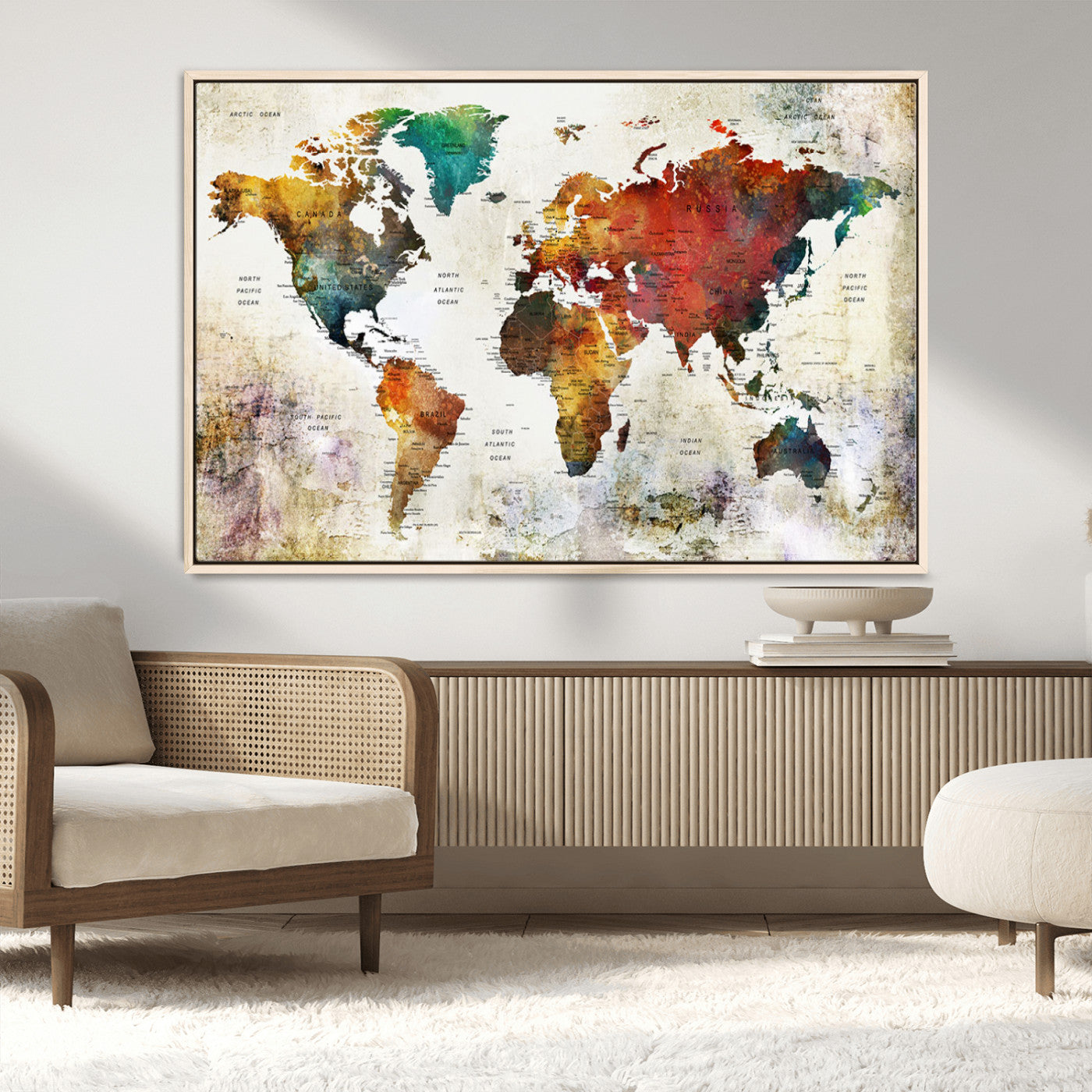 -Push Pin World Map Canvas Print – Framed Wall Art for Couples to Track Their Travels – Anniversary