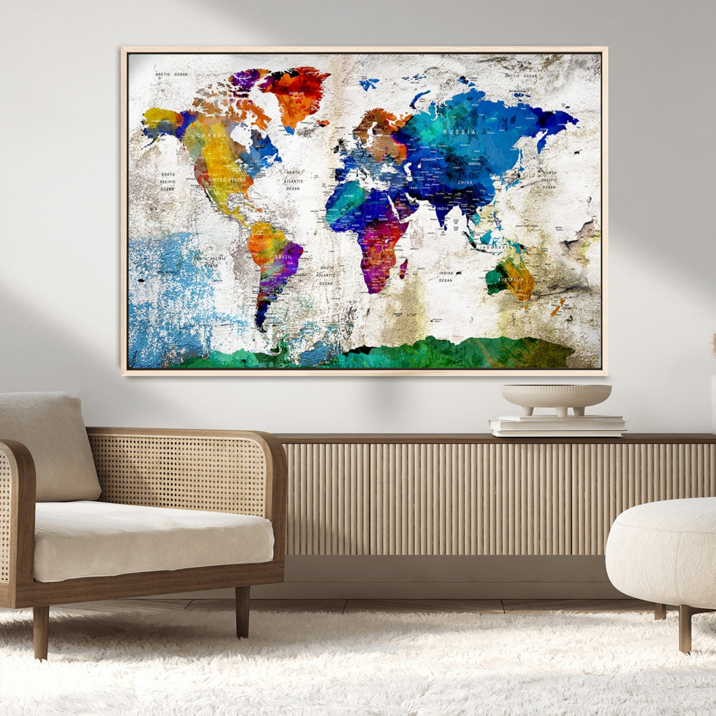MGV-FC-36X24 - Push Pin World Map Canvas Print – Framed Wall Art for Couples to Track Their Travels – Anniversary