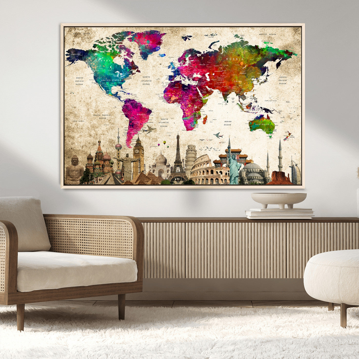 MGV-FC-36X24 - Push Pin World Map Canvas Print – Framed Wall Art for Couples to Track Their Travels – Anniversary