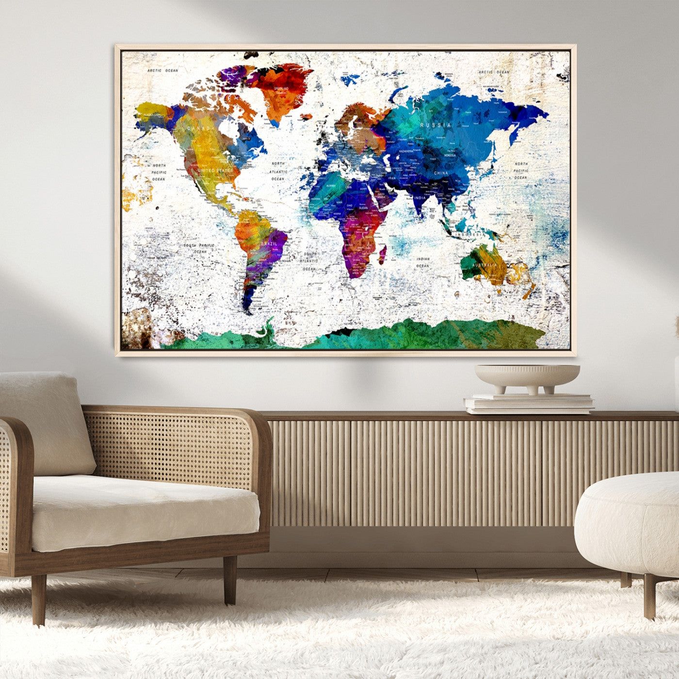 MGV-FC-36X24 - Push Pin World Map Canvas Print – Framed Wall Art for Couples to Track Their Travels – Anniversary