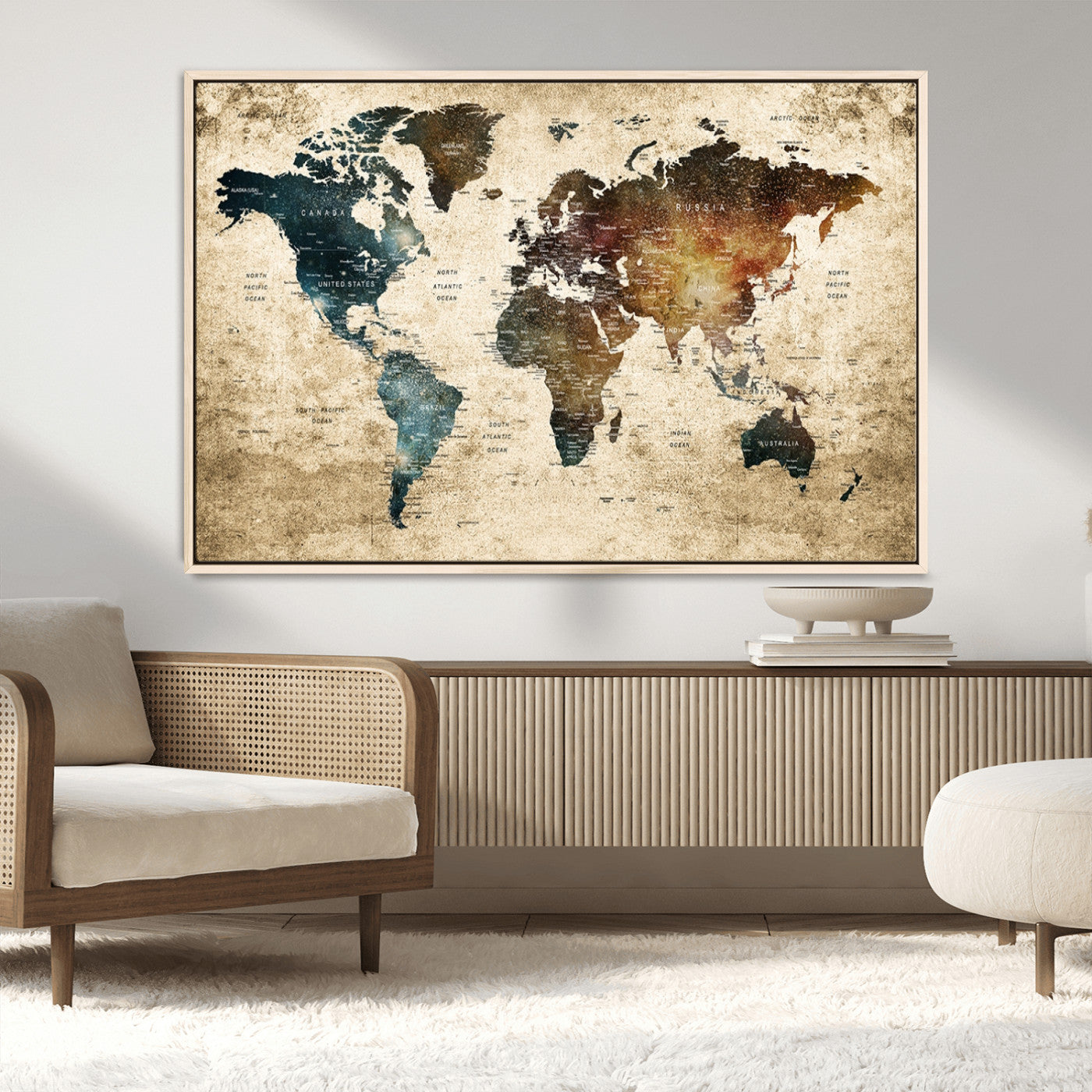 MGV-FC-36X24 - Push Pin World Map Canvas Print – Framed Wall Art for Couples to Track Their Travels – Anniversary