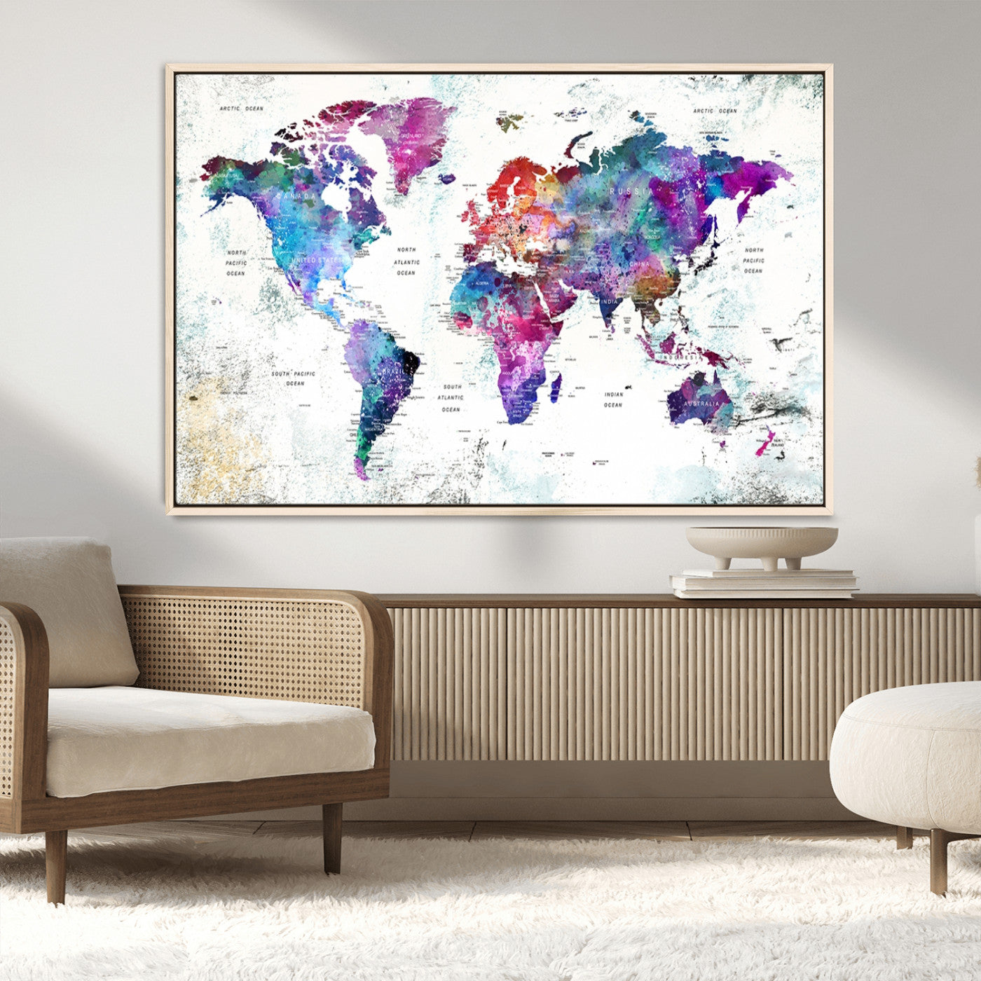 MGV-FC-36X24 - Push Pin World Map Canvas Print – Framed Wall Art for Couples to Track Their Travels – Anniversary