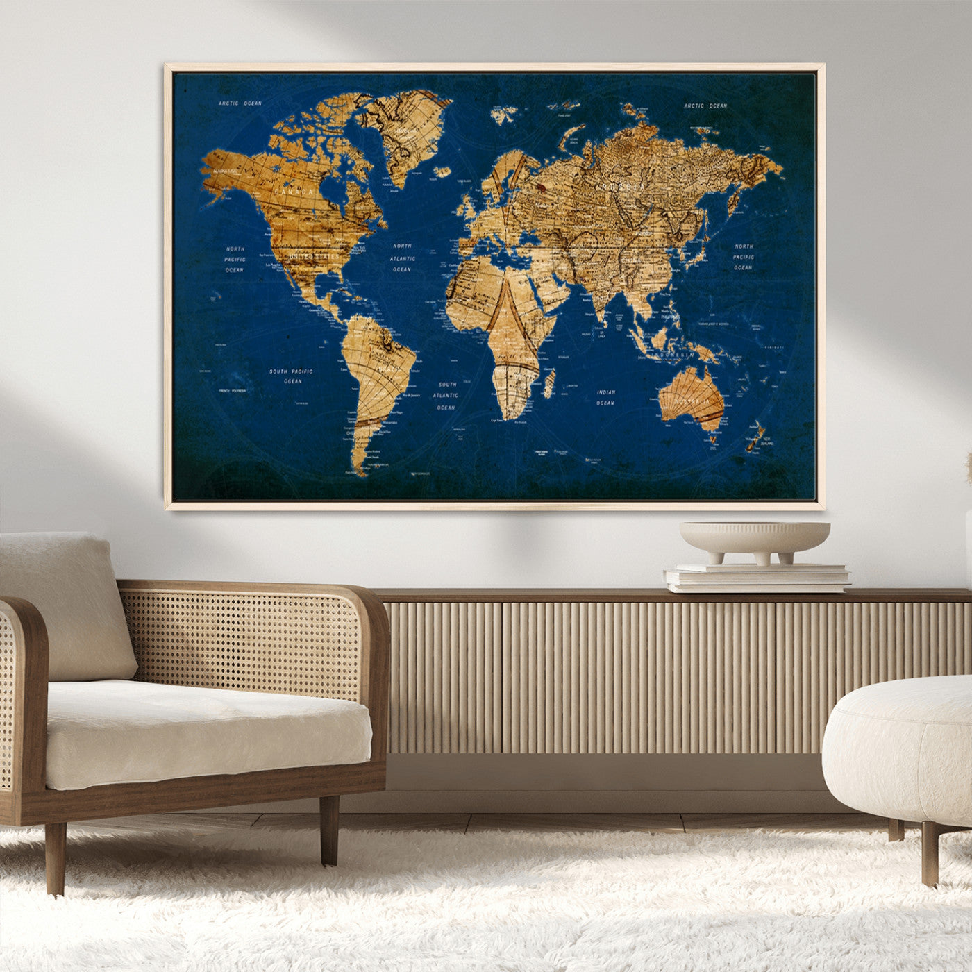 MGV-FC-36X24 - Push Pin World Map Canvas Print – Framed Wall Art for Couples to Track Their Travels – Anniversary