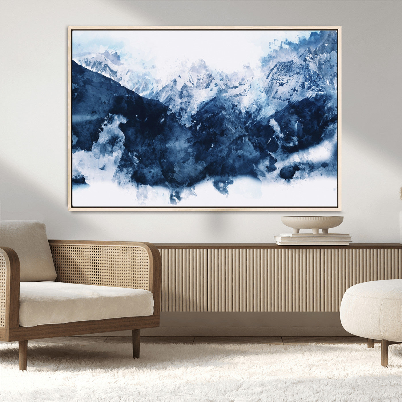 81700-MGV-CV-36X24-Abstract Blue Mountain Canvas Wall Art – Modern Triptych Landscape Print – Contemporary Nature Decor for Living Room or Office – Ready to