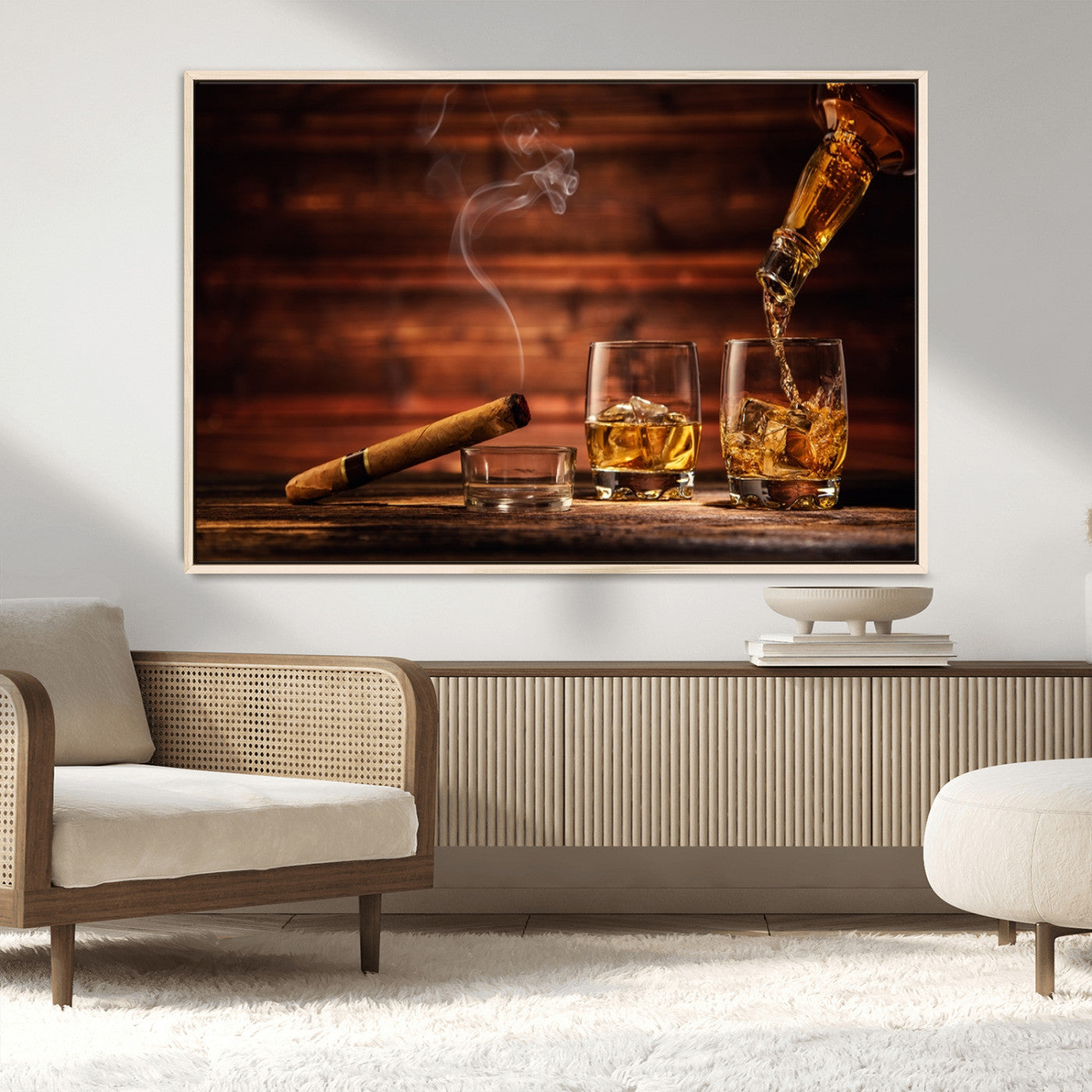 MGV-FC-36X24 - Whiskey and Cigar Wall Art Canvas | 3 Panel Bar Room Decor for Home Lounge, Office, or Man Cave |