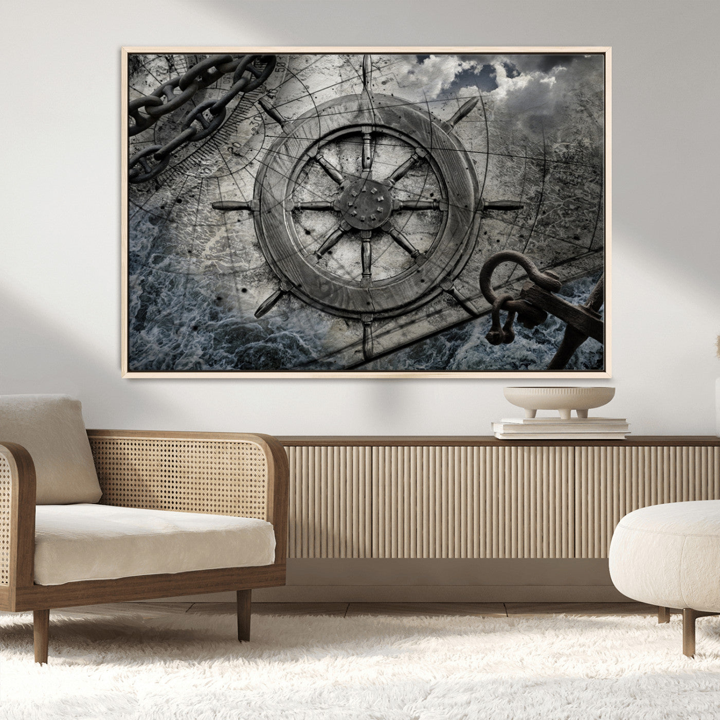 MGV-FC-36X24 - Ship Steering Wheel Vintage Wall Art Canvas Print
