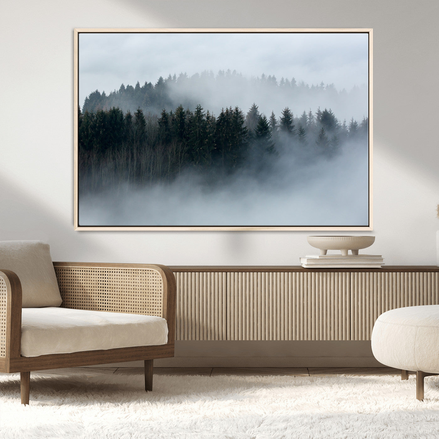 MGV-FC-36X24 - Autumn and Misty Trees in the Forest Wall Art Canvas Print, Foggy Forest Mountain Wall Art Canvas