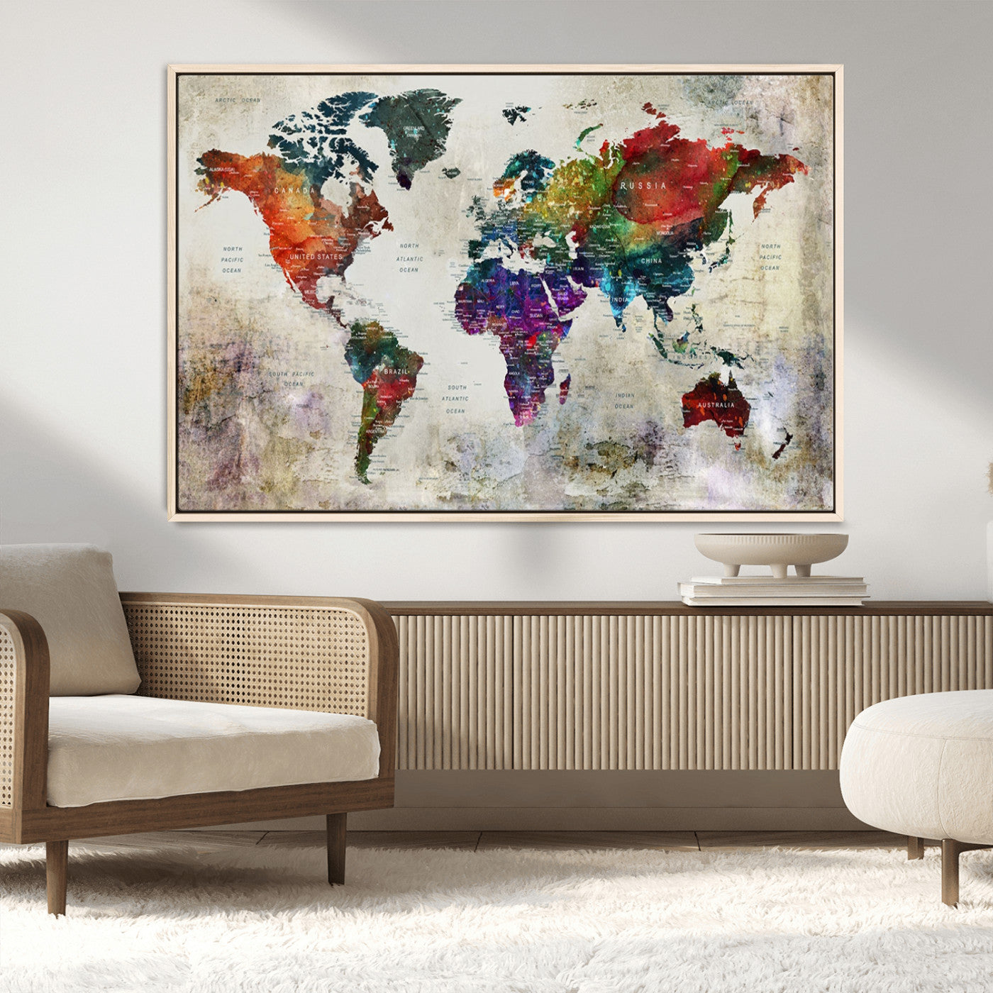 MGV-FC-36X24 - Push Pin World Map Canvas Print – Framed Wall Art for Couples to Track Their Travels – Anniversary