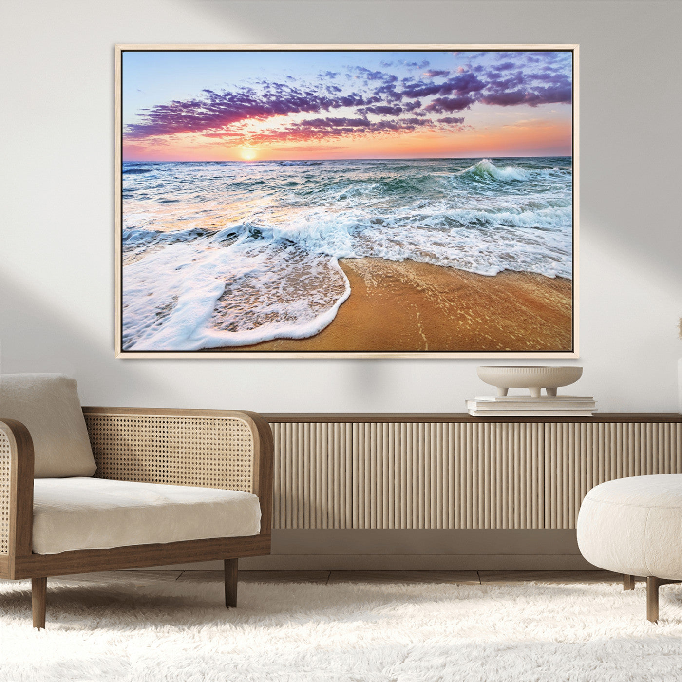 MGV-FC-36X24 - Coastal Sunset Art Beach Canvas Wall Art Print | Ocean Waves Wall Art | Large 3-Panel Seascape for