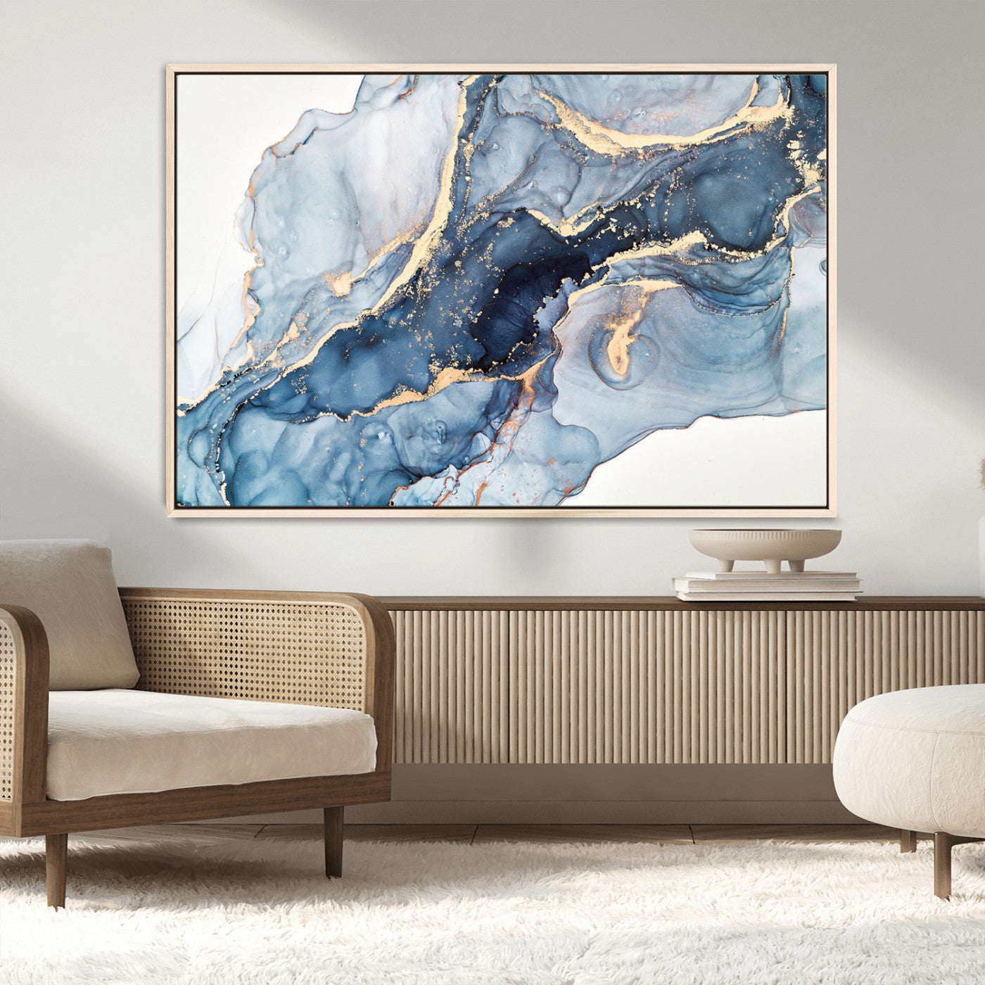 33782-MGV-CV-36X24-Abstract Art Print - Blue Abstract Canvas Wall Art Print Abstract Art Fluid Effect Marble Wall Art