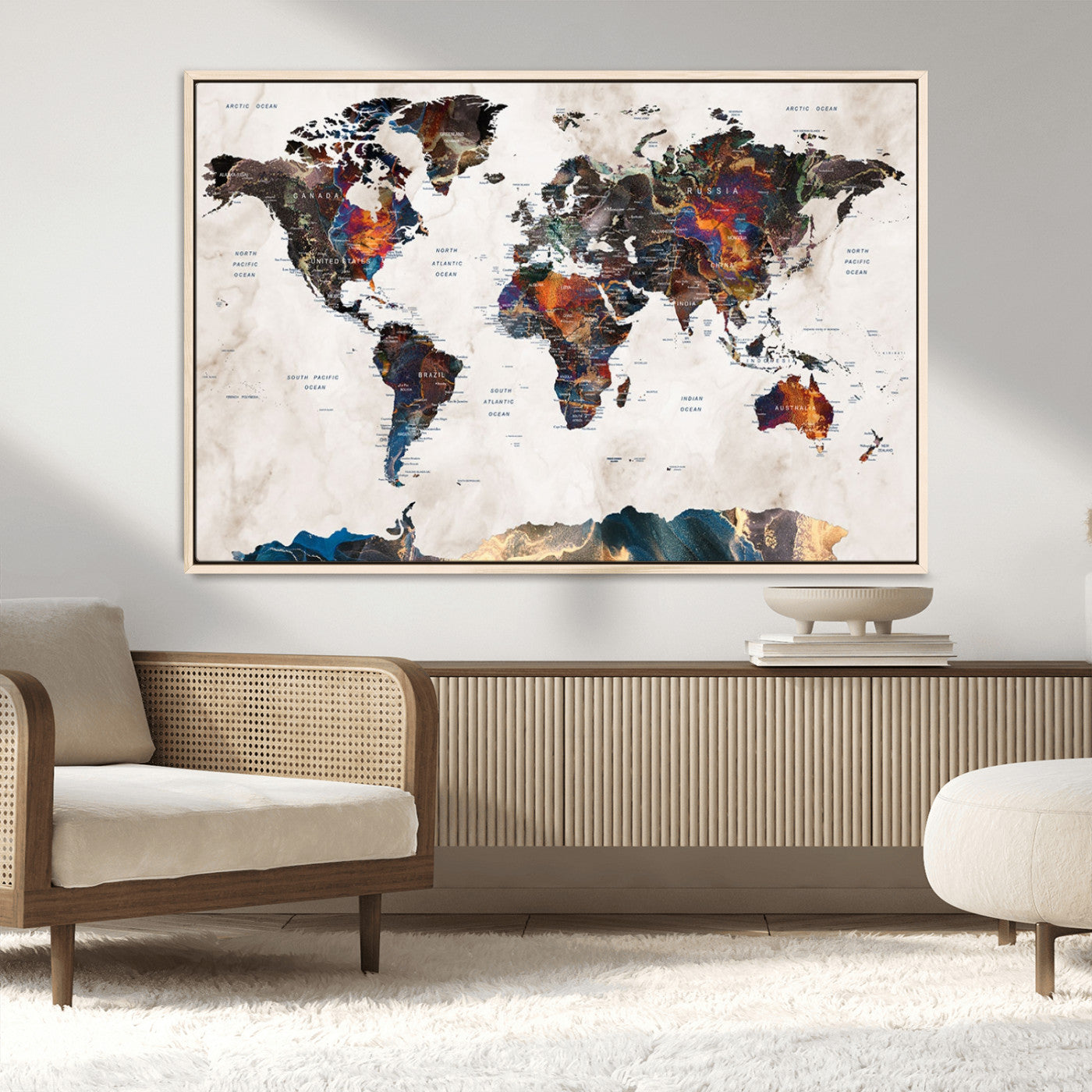 MGV-FC-36X24 - Push Pin World Map Canvas Print – Framed Wall Art for Couples to Track Their Travels – Anniversary