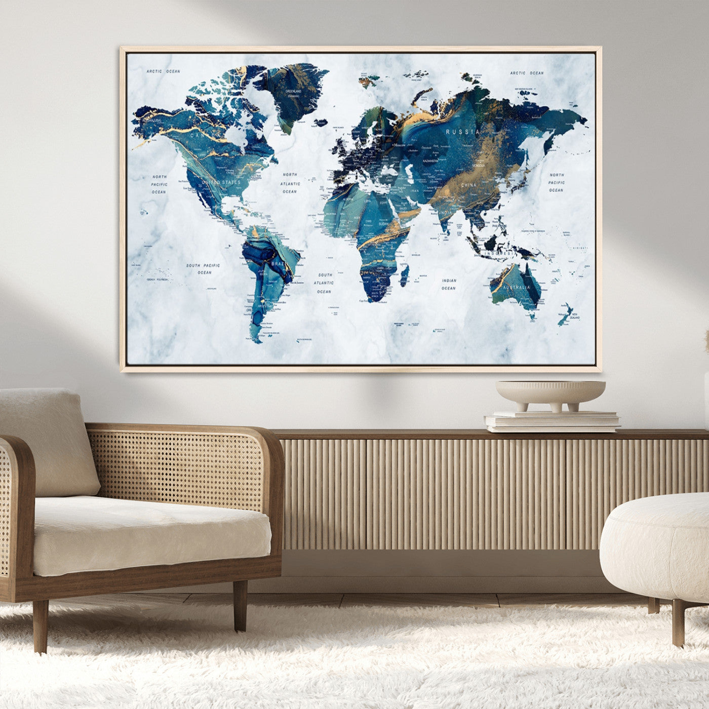 MGV-FC-36X24 - Push Pin World Map Canvas Print – Framed Wall Art for Couples to Track Their Travels – Anniversary