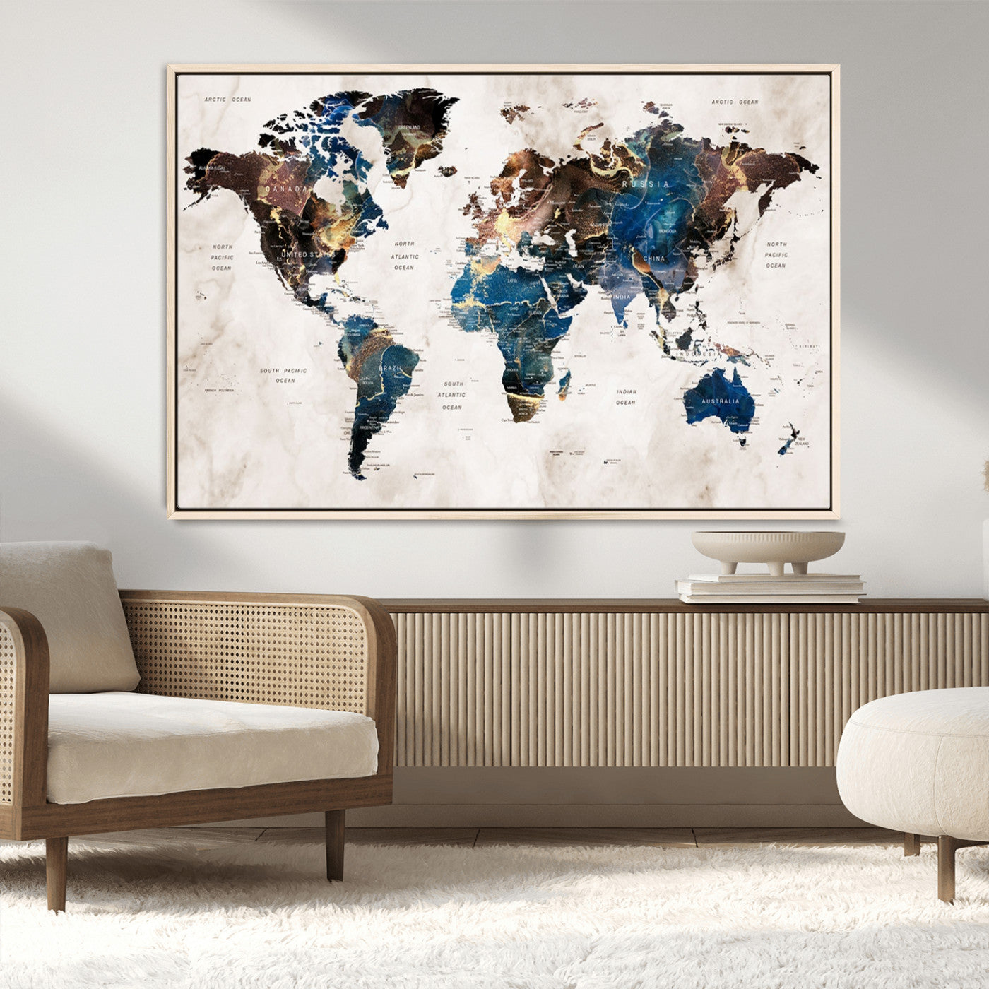 MGV-FC-36X24 - Push Pin World Map Canvas Print – Framed Wall Art for Couples to Track Their Travels – Anniversary