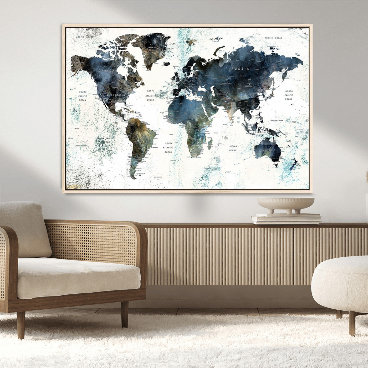 MGV-FC-36X24 - Push Pin World Map Canvas Print – Framed Wall Art for Couples to Track Their Travels – Anniversary