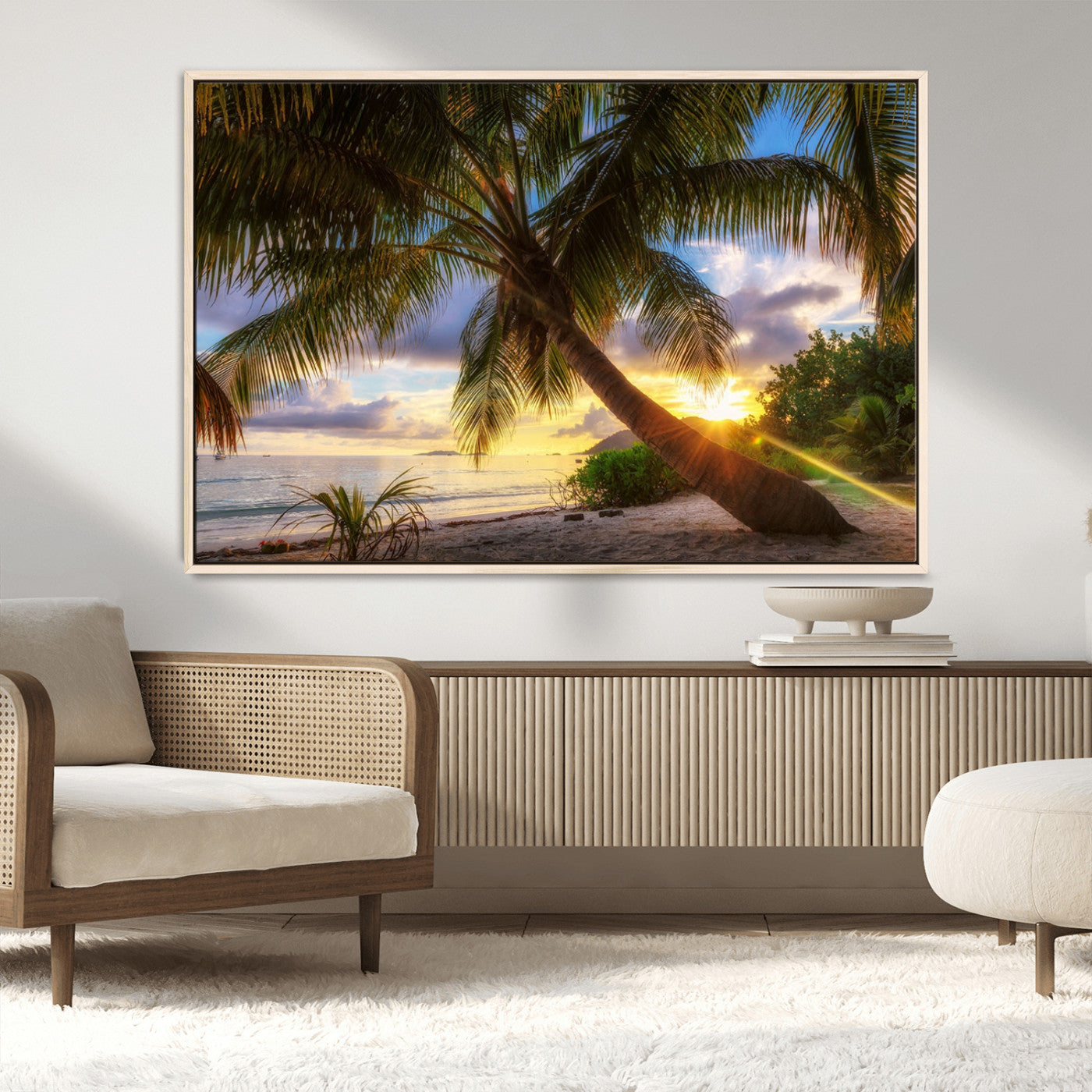 MGV-FC-36X24 - Tropical Island Sunset on the Beach Palms Wall Art Canvas Print