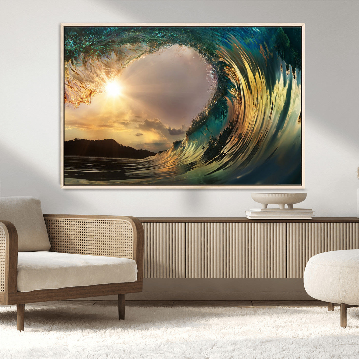 MGV-FC-36X24 - Golden Wave Sunset Giclee Canvas Print – Large Coastal Wall Art for Nature Lovers, Captivating Ocean Wave Decor