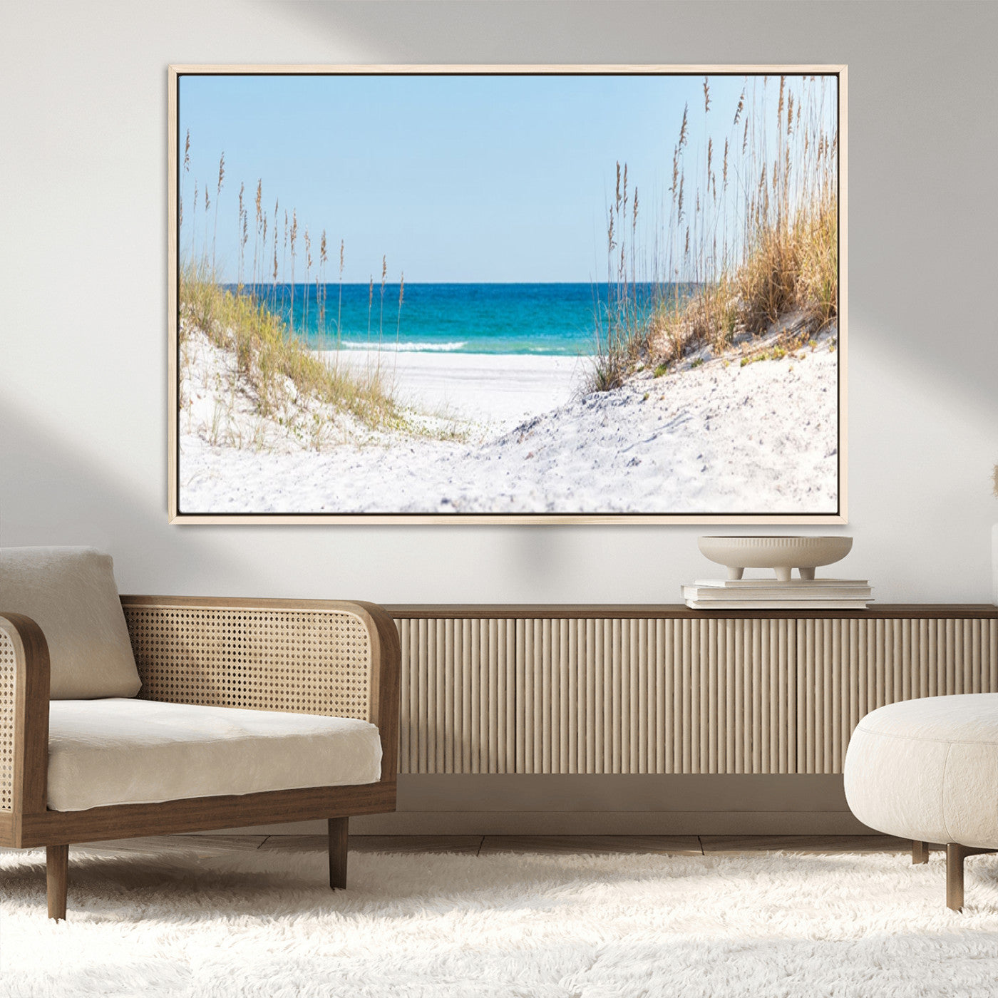 MGV-FC-36X24 - Serene Coastal Dune Path with Ocean View, 3-Panel Beach Canvas Wall Art, Tranquil Seascape Giclee Print, Gallery Wrap, Perfect for Coastal Home Decor