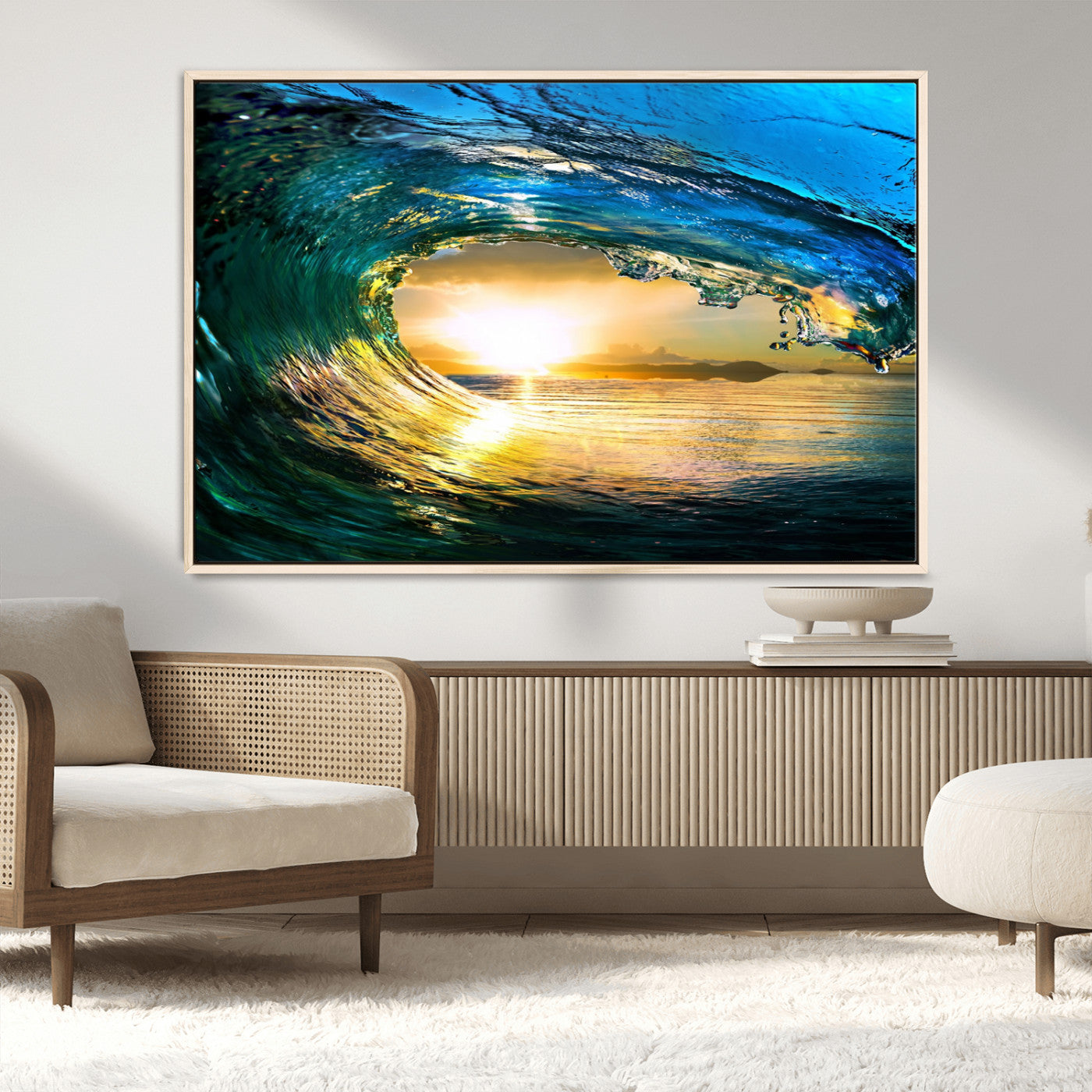 MGV-FC-36X24 - Ocean Wave at Sunset Canvas Art, Large Wall Print of Vibrant Water Waves, Coastal Art for Living Room and Dining Room