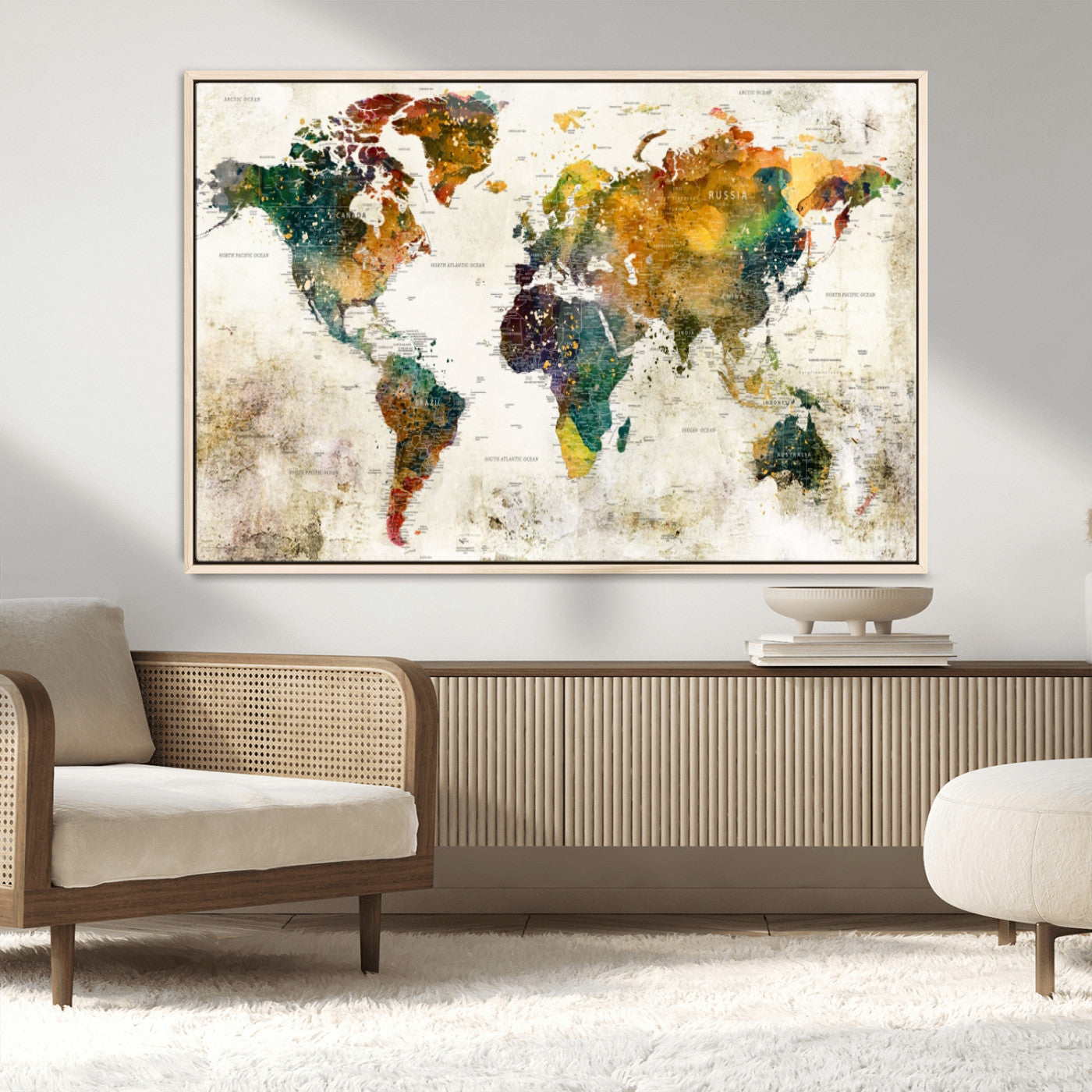 MGV-FC-36X24 - Push Pin World Map Canvas Print – Framed Wall Art for Couples to Track Their Travels – Anniversary