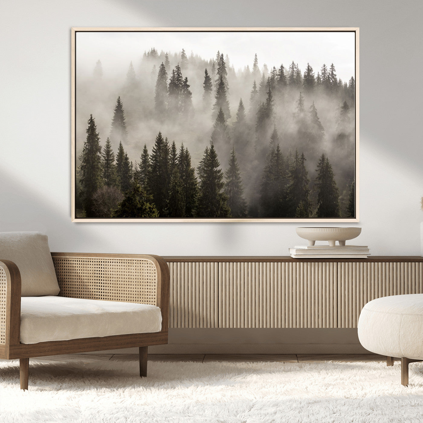 MGV-FC-36X24 - Foggy Mountain Wall Art | 3-Panel Foggy Forest and Mountain Landscape | Large Giclee Print for