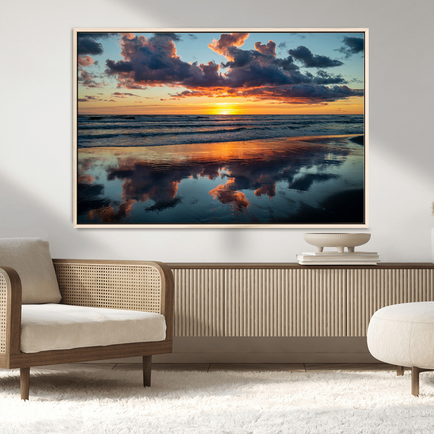 MGV-FC-36X24 - Beach Sunset Print - Stunning Ocean Canvas Artwork with Sunset Reflection Design for Elegant Home or