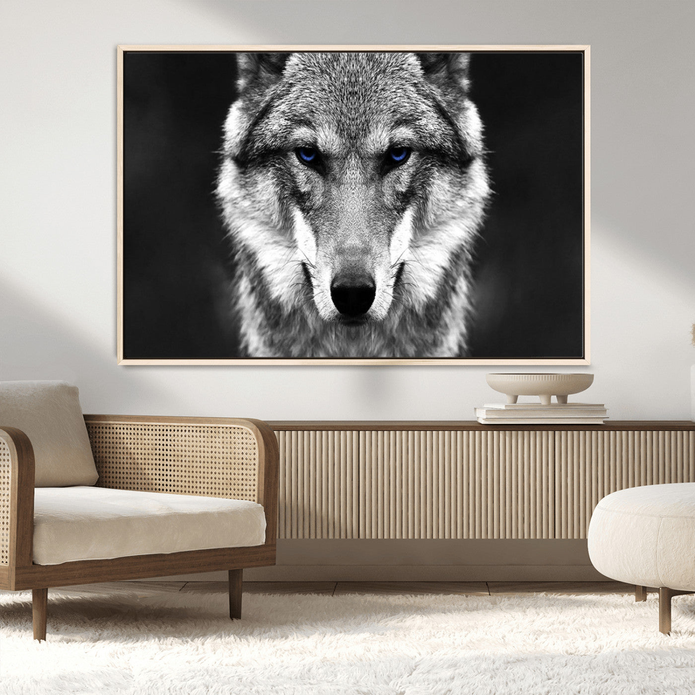 MGV-FC-36X24 - Black and White Wild Wolf Wall Art Canvas Print