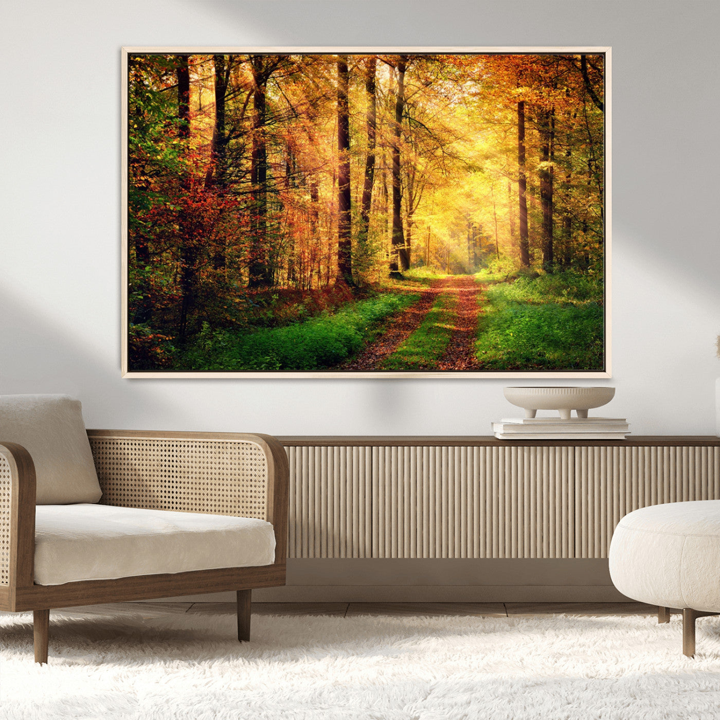 MGV-FC-36X24 - Forest Fall Wall Art Print - Sunlight Through Trees Wall Art Canvas Print