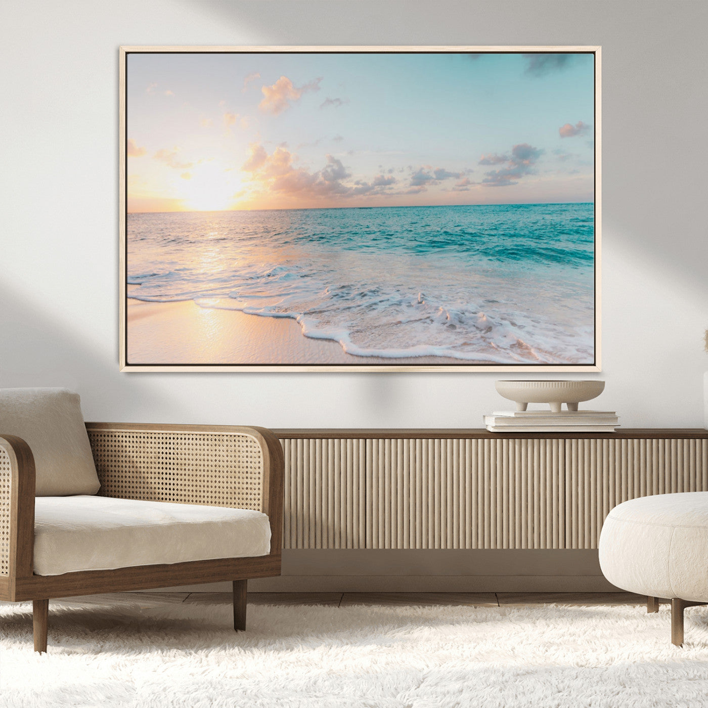 MGV-FC-36X24 - Tranquil Ocean Beach Sunset Canvas Wall Art | 3-Panel Coastal Decor