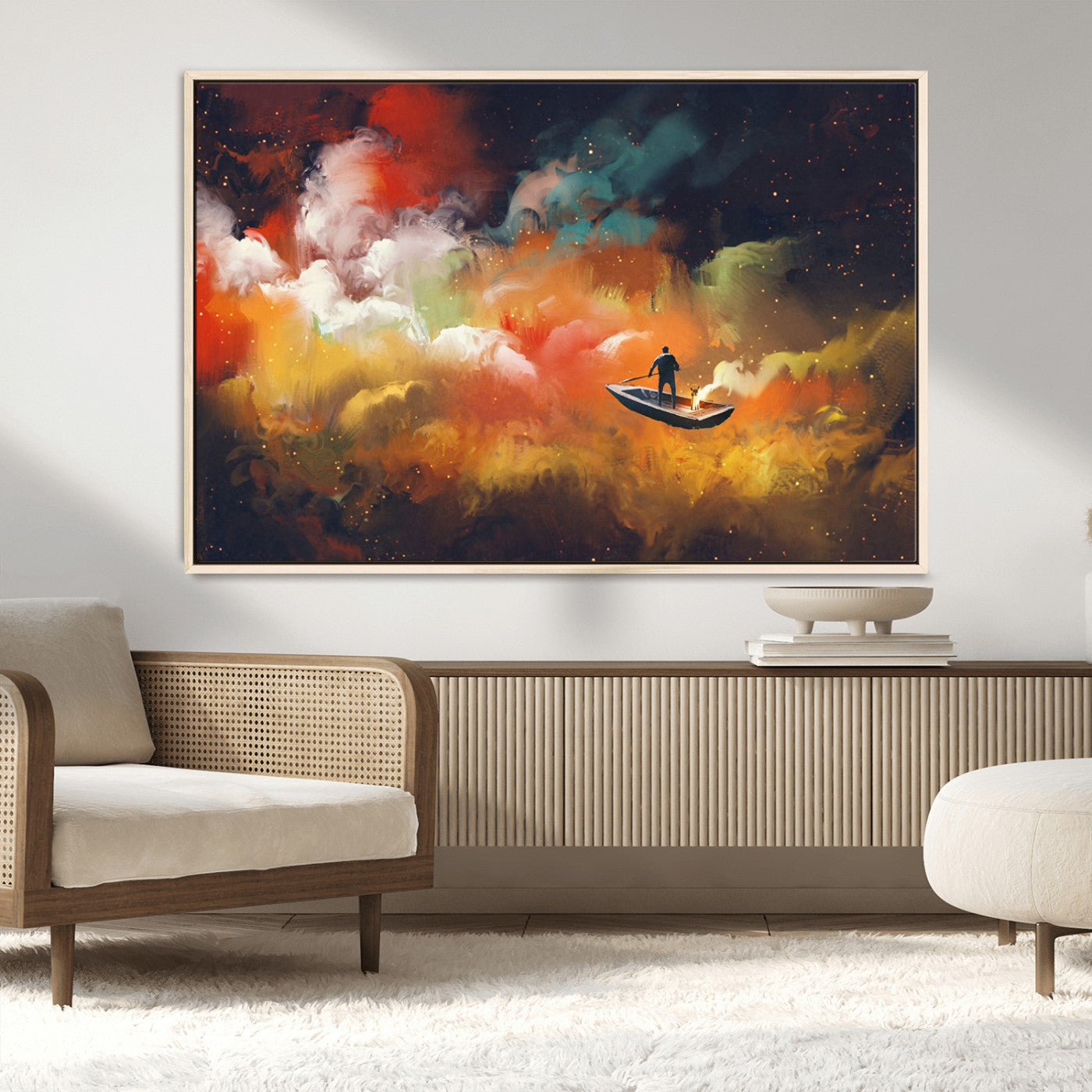 MGV-FC-36X24 - Surreal Space Adventure Canvas Wall Art – Dreamlike Abstract Galaxy Print – Framed and Ready to Hang for Living Room or Bedroom Decor