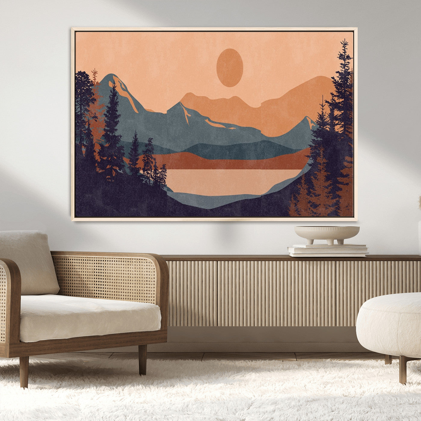 MGV-FC-36X24 - Modern Boho Sunset Canvas Print, Mountain Landscape Triptych – Giclée Canvas Art Print for Living
