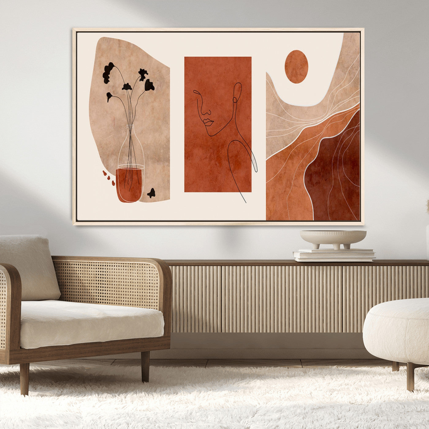 MGV-FC-36X24 - Boho Sunset Mountain Canvas Print, Modern Boho Sunset Mountain Landscape Triptych – Giclée Canvas