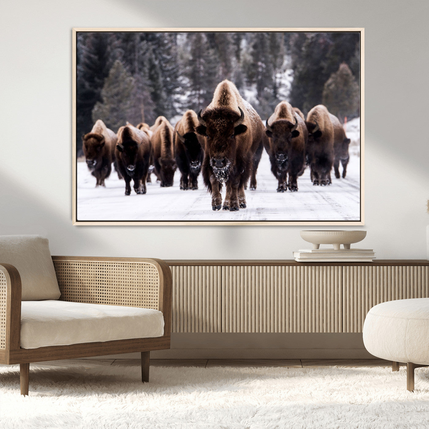 MGV-FC-36X24 - Bison Wall Art Canvas Print- Bison Herd Canvas Wall Art – Majestic Wildlife Photography – Framed and Ready to Hang Nature-Inspired Art - Buffalo Wall Art Print