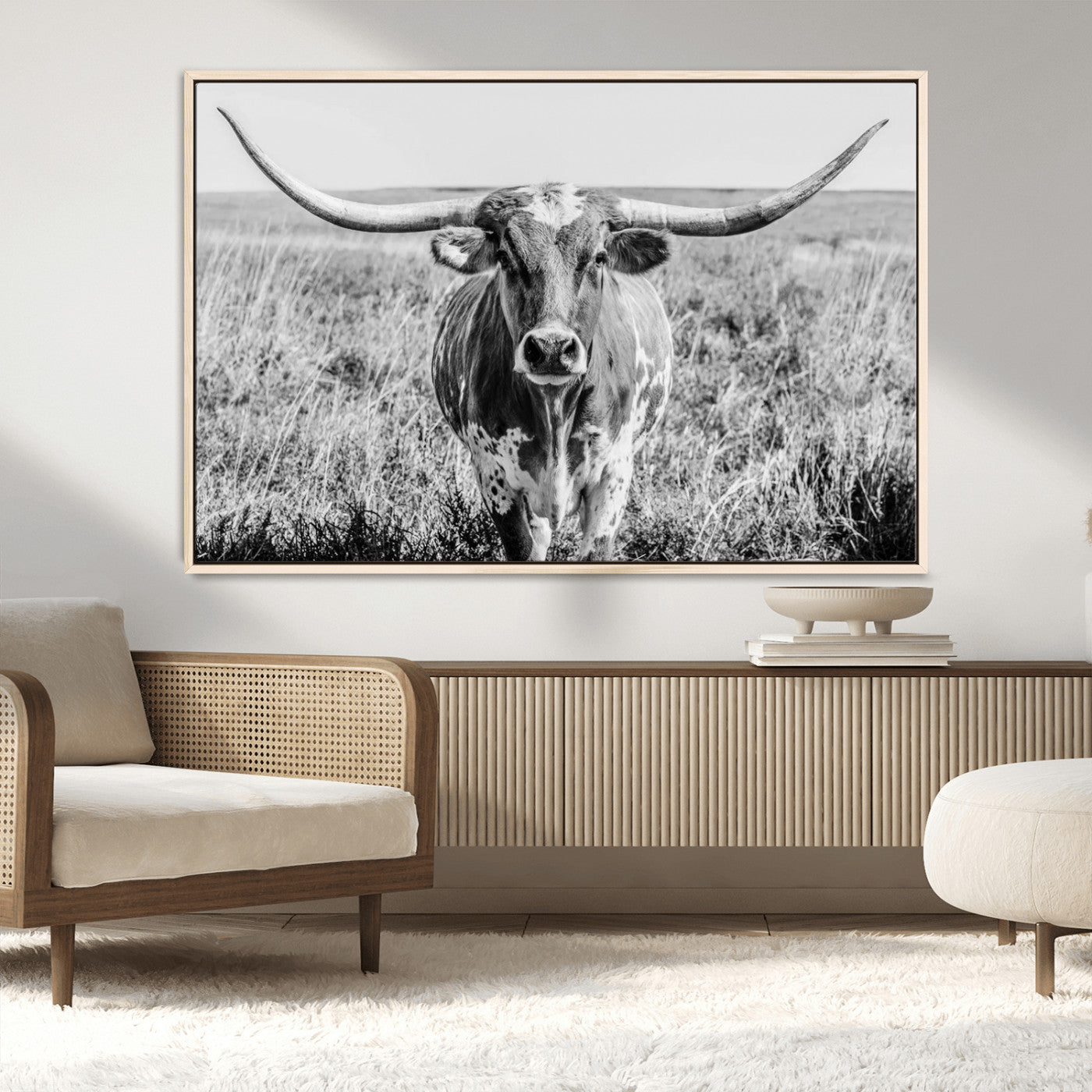 MGV-FC-36X24 - Texas Cow Longhorn Wall Art Canvas Print for Farm House Wall Decor, Farmhouse Wall Art Print