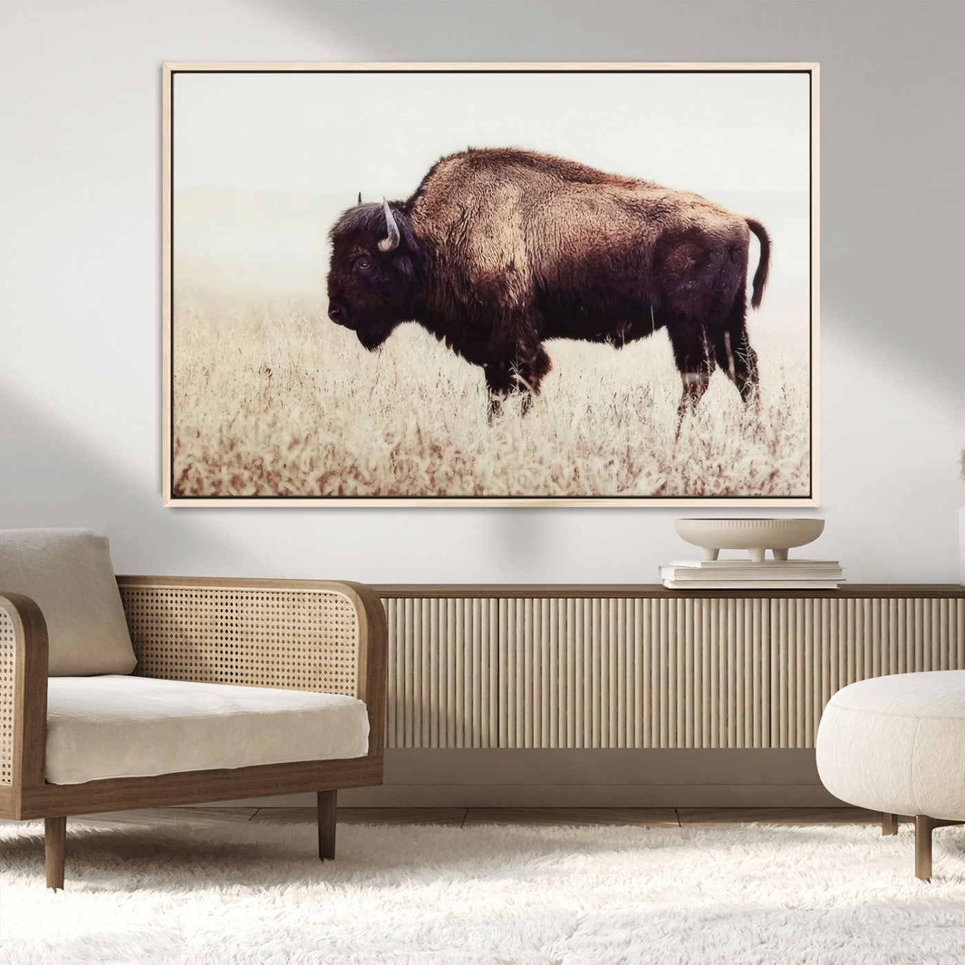 MGV-FC-36X24 - Bison in Field Wall Art Canvas Print For Farmhouse Barn Decor