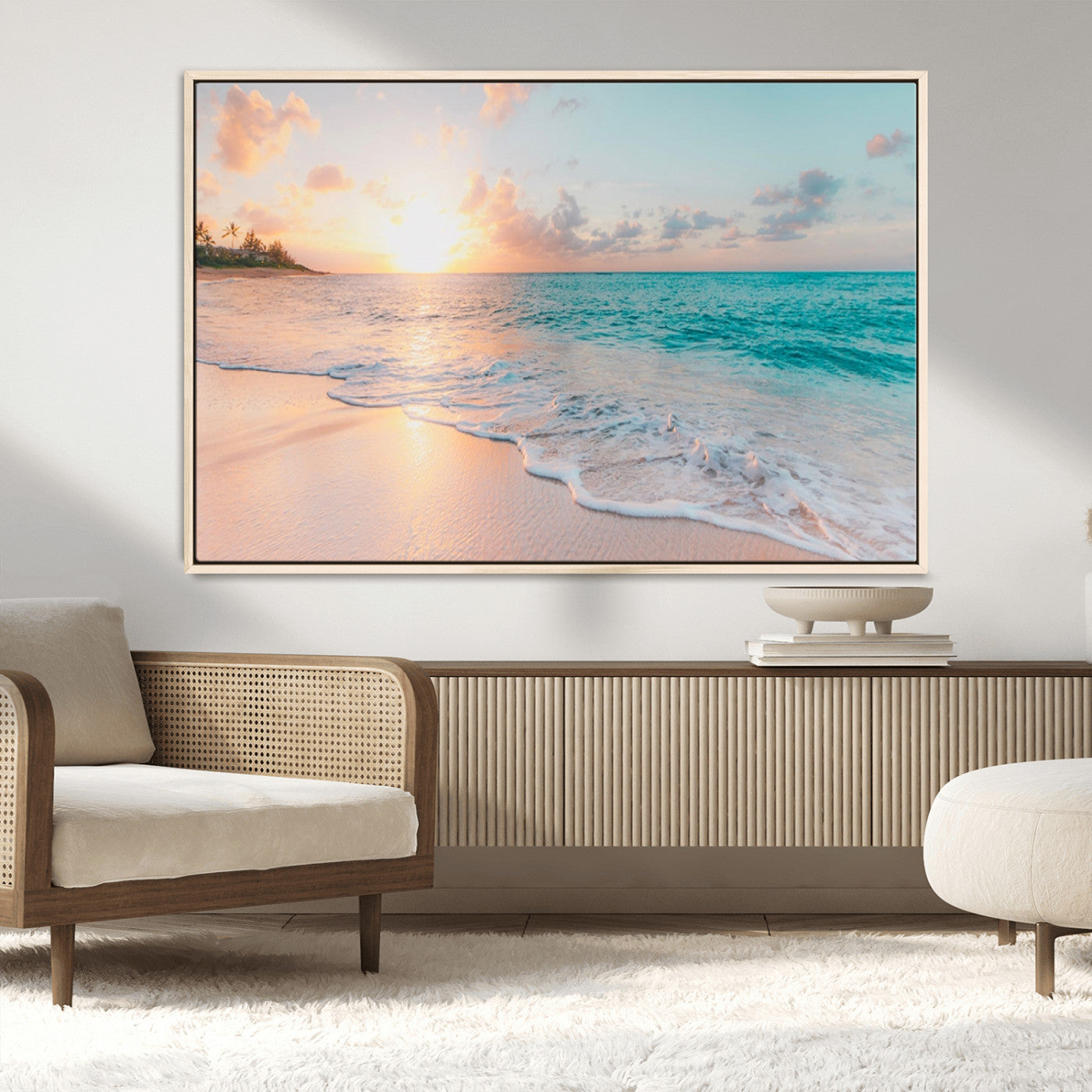 MGV-FC-36X24 - Beach Sunrise Wall Art, Coastal Seascape Canvas Print, Ocean Wave Multi-Panel Giclee, Coastal Sunset Beach Scene for Modern Decor