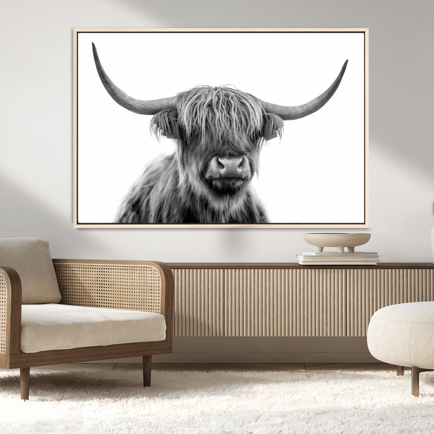 MGV-FC-36X24 - Scottish Highland Cow Cattle Art Print Wall Art Canvas Print for Farmhouse Decor, Framed Scottish