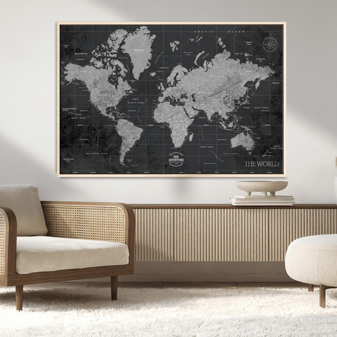 MGV-FC-36X24 - Push Pin World Map Canvas Print – Framed Wall Art for Couples to Track Their Travels – Anniversary