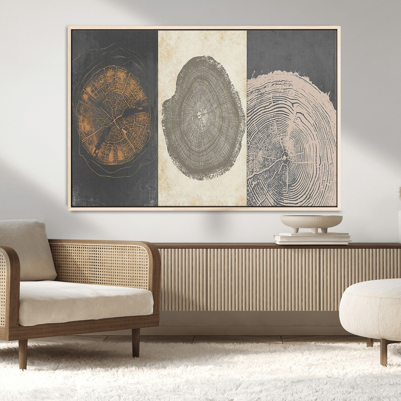 MGV-FC-36X24 - Boho Tree Ring Wall Art, Modern Minimalist Wood Grain Canvas, Tree Slice for Rustic Decor, Farmhouse Decor Giclee Canvas Print, Tree Ring Canvas Set