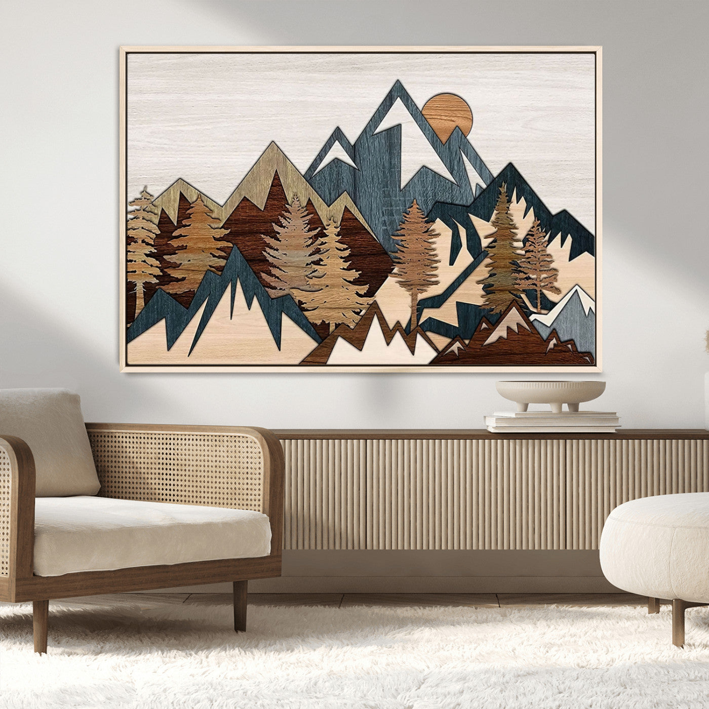 MGV-FC-36X24 - Woodland Mountain Landscape Triptych, Giclee Canvas Art for Modern Home, Rustic Wooden Nature Wall Art, Large Mountain and Tree Canvas for Living Room