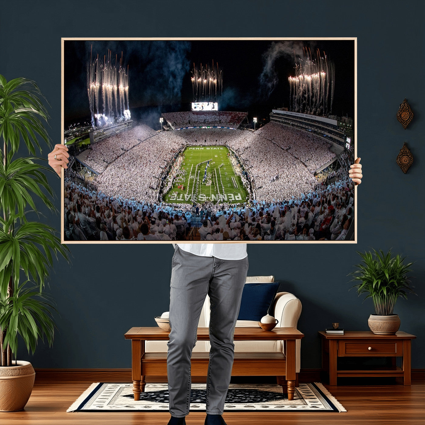 11391-MGV-CV-36X24 - Penn State Football Wall Art Canvas Print – Framed Stadium Game Day Sports Team Spirit Artwork for Home, Office
