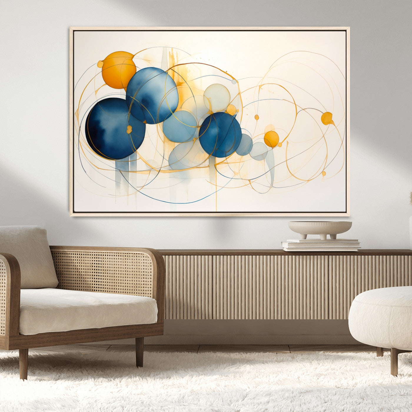 -Geometric Blue Orange Abstract Wall Art Canvas, Geometric Blue Orange Canvas Print