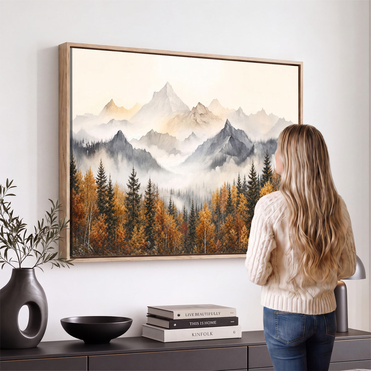 70049-MGV-CV-36X24 - Abstract Mountain Wall Art, Misty Mountain Forest