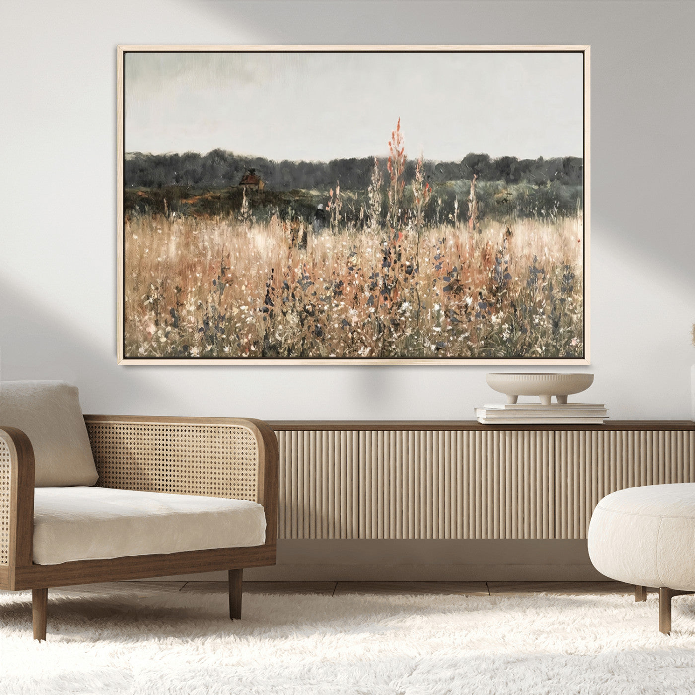 MGV-FC-36X24 - Abstract Wildflower Art Field Landscape Oil Painting Print, Country Field Wall Art - Framed Ready to Hang