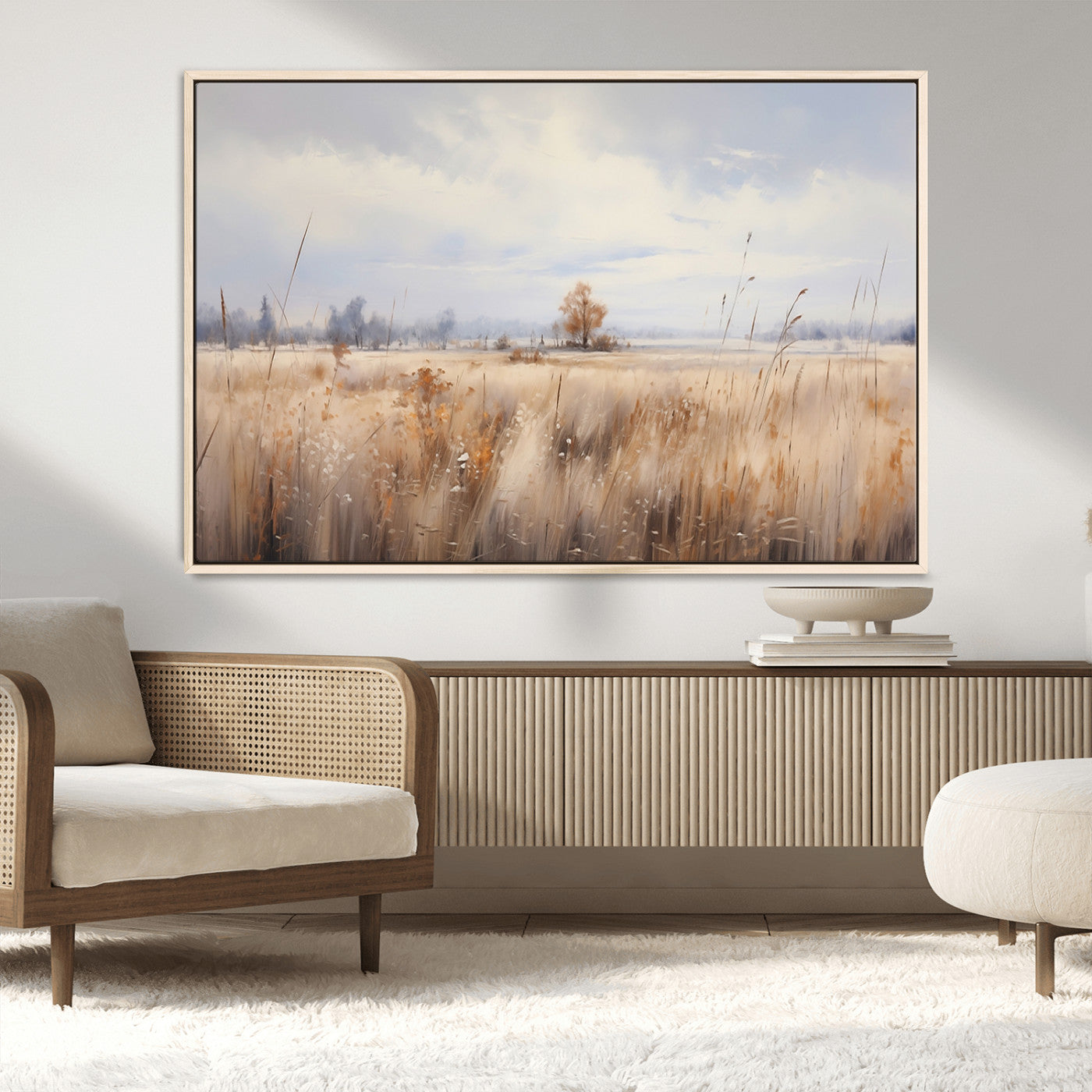 MGV-FC-36X24 - Golden Fields Wall Art Print Canvas – Serene Landscape of Nature’s Tranquility in Minimalist for