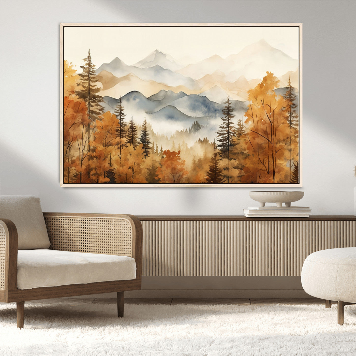 MGV-FC-36X24 - Golden Autumn Forest Wall Art | Mountain Landscape Canvas Print for Living Room or Bedroom | Large Wall Decor with Nature-Inspired Design