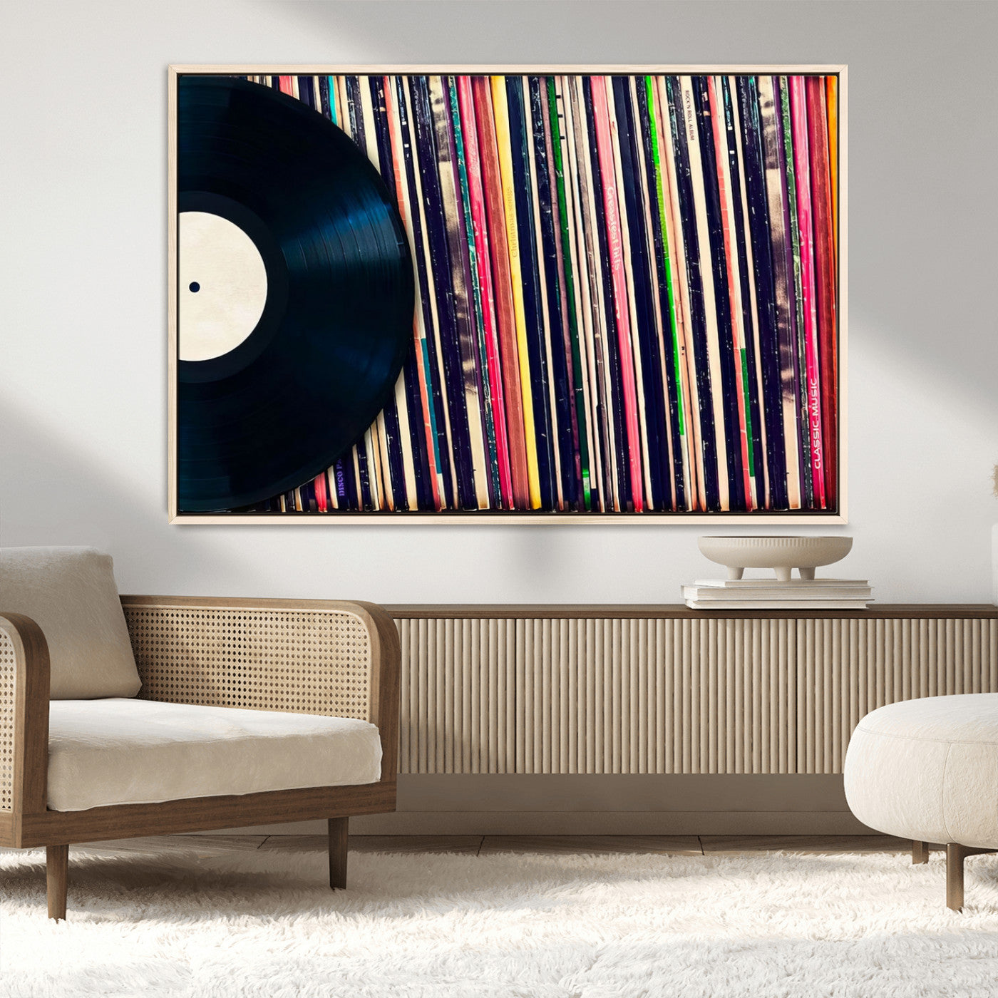 MGV-FC-36X24 - Vinyl Record and Album Collection Canvas Wall Art - Retro Music Decor for Living Room, Vintage Vinyl Lover’s Set